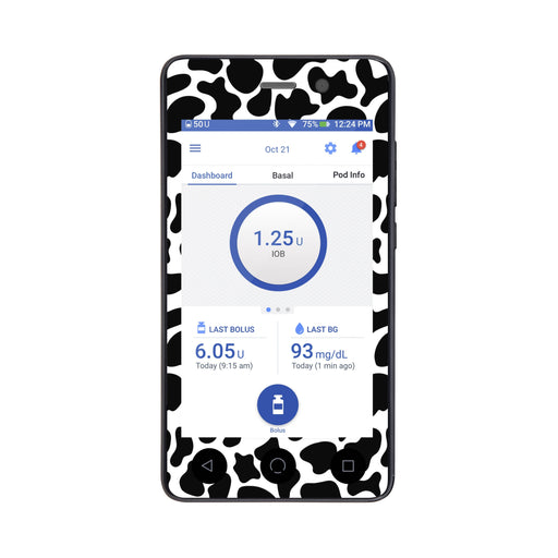 Peelz Cow Print Sticker for Omnipod DASH® PDM – Pump Peelz Peelz/Stickers White Smoke Whole System Peelz (front + case),Front Peelz,Case Peelz