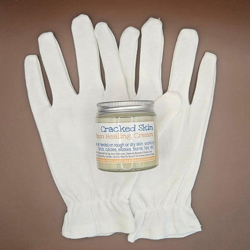By Robin Creations Pinon Cracked Skin Rescue Cream + Cotton Gloves Set - Adult & Children Sizes Accessories & Containers Light Gray 3.4oz Glass Jar of Cracked Skin Cream / Adult (Medium/Large),3.4oz Glass Jar of Cracked Skin Cream / Children (Small/ExtraSmall)