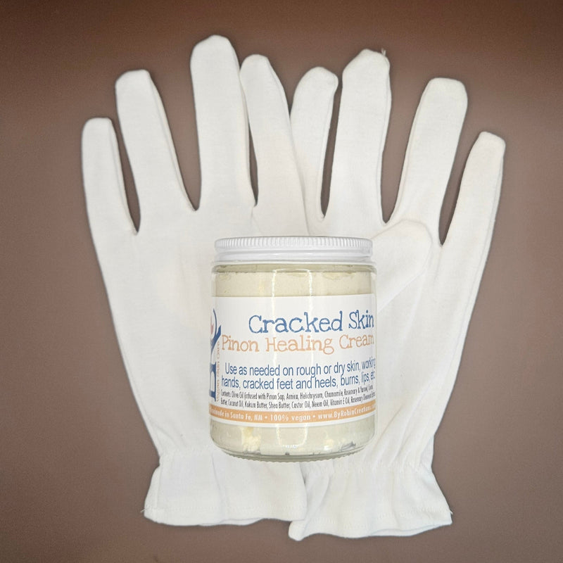 By Robin Creations Pinon Cracked Skin Rescue Cream + Cotton Gloves Set - Adult & Children Sizes Accessories & Containers Light Gray 8oz Glass Jar of Cracked Skin Cream / Adult (Medium/Large),8oz Glass Jar of Cracked Skin Cream / Children (Small/ExtraSmall)