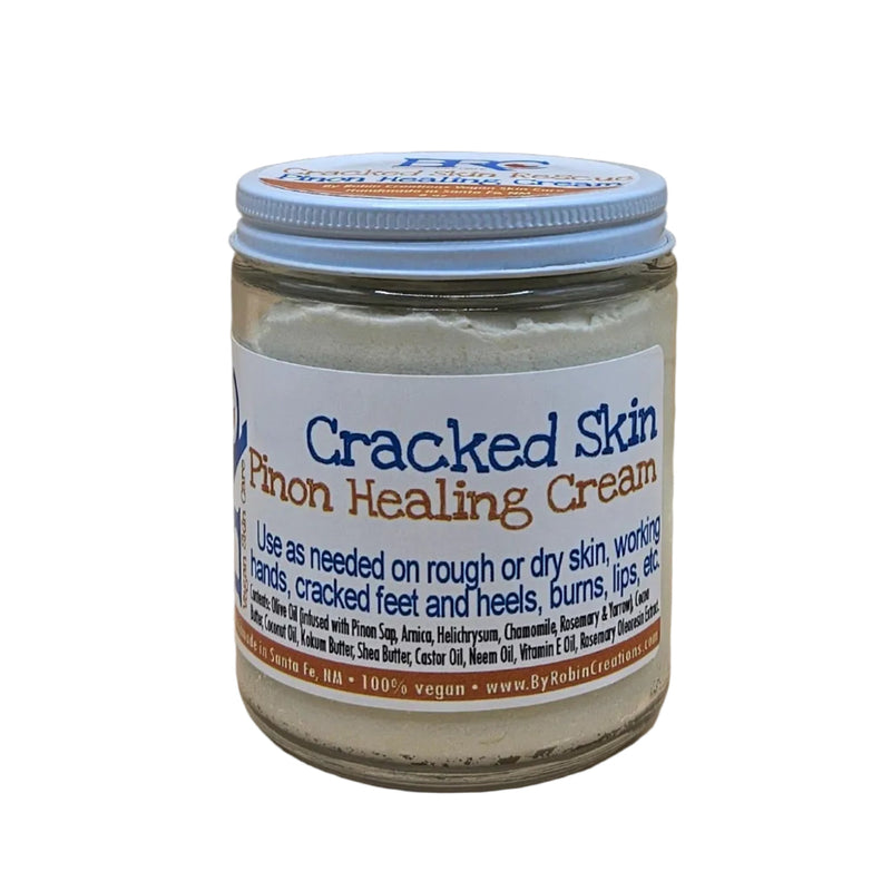 By Robin Creations Cracked Skin Rescue Pinon Healing & Eczema Cream Eczema Relief Dark Gray 8oz Glass Jar