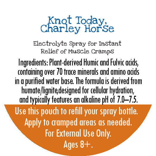 By Robin Creations Knot Today, Charley Horse - Electrolyte Spray for Muscle Cramps, PMS, Runner's Cramps & Growing Pains Skin Care White Smoke 3.4oz Glass Bottle,8oz Biodegradable Bottle,10oz Plastic Flairosol Bottle,8.5oz Refill Pouch,17oz Refill Pouch