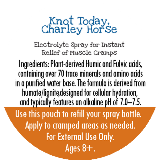 By Robin Creations Knot Today, Charley Horse - Electrolyte Spray for Muscle Cramps, PMS, Runner's Cramps & Growing Pains Skin Care White Smoke 3.4oz Glass Bottle,8oz Biodegradable Bottle,10oz Plastic Flairosol Bottle,8.5oz Refill Pouch,17oz Refill Pouch