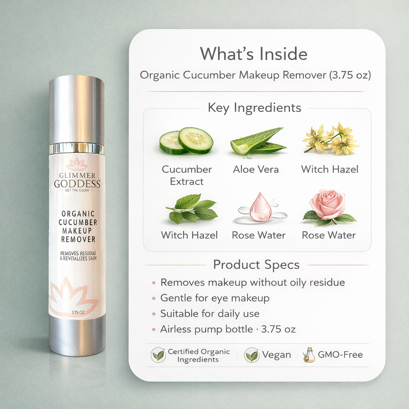 Glimmer Goddess® Organic Skin Care Organic Cucumber Makeup Remover – No Oily Residue Cleansers & Scrubs White Smoke