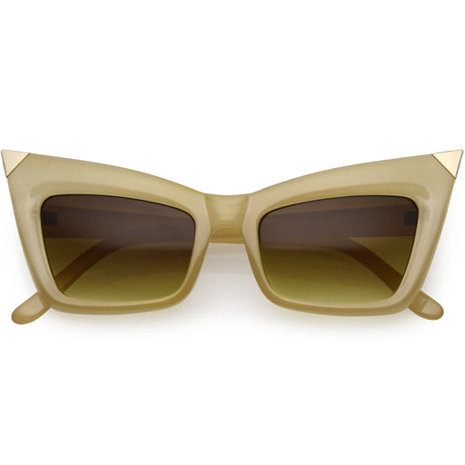 zeroUV Sharp High-Pointed Metal Tip Designer-Inspired Fashion Cat Eye Sunglasses D004 Sunglasses White Smoke Creme Gold / Amber