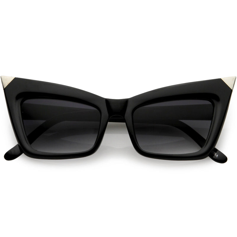 zeroUV Sharp High-Pointed Metal Tip Designer-Inspired Fashion Cat Eye Sunglasses D004 Sunglasses Black Black Silver / Lavender
