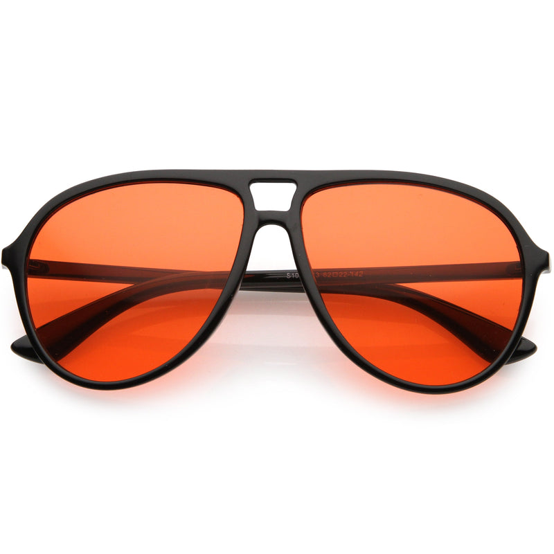 zeroUV Classic 80s Inspired Color Tinted Lens Retro Aviator Sunglasses D015 Sunglasses White Smoke Shiny Black / Red