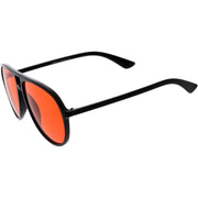 zeroUV Classic 80s Inspired Color Tinted Lens Retro Aviator Sunglasses D015 Sunglasses White Smoke Shiny Black / Red,Shiny Black / Yellow,Shiny Clear-Brown / Amber,Matte Black / Blue,Shiny Black / Smoke