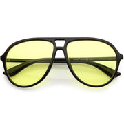 zeroUV Classic 80s Inspired Color Tinted Lens Retro Aviator Sunglasses D015 Sunglasses White Smoke Shiny Black / Yellow