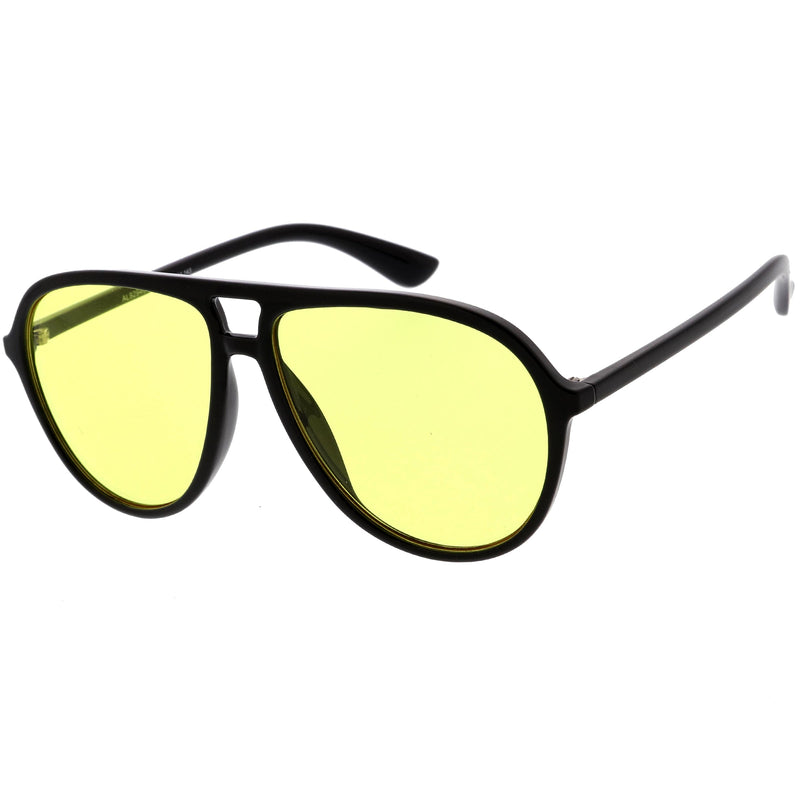 zeroUV Classic 80s Inspired Color Tinted Lens Retro Aviator Sunglasses D015 Sunglasses White Smoke Shiny Black / Red,Shiny Black / Yellow,Shiny Clear-Brown / Amber,Matte Black / Blue,Shiny Black / Smoke
