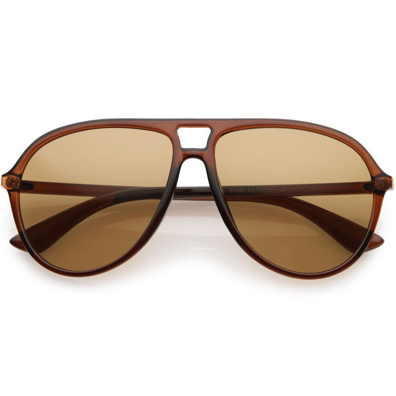 zeroUV Classic 80s Inspired Color Tinted Lens Retro Aviator Sunglasses D015 Sunglasses White Smoke Shiny Clear-Brown / Amber