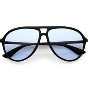 zeroUV Classic 80s Inspired Color Tinted Lens Retro Aviator Sunglasses D015 Sunglasses White Smoke Matte Black / Blue