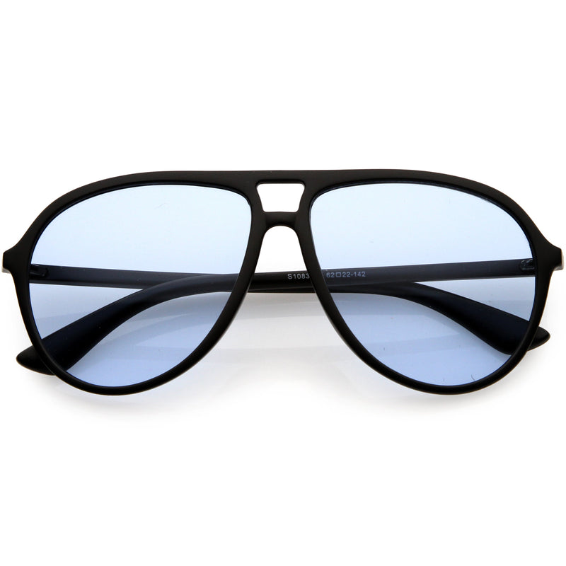 zeroUV Classic 80s Inspired Color Tinted Lens Retro Aviator Sunglasses D015 Sunglasses White Smoke Matte Black / Blue
