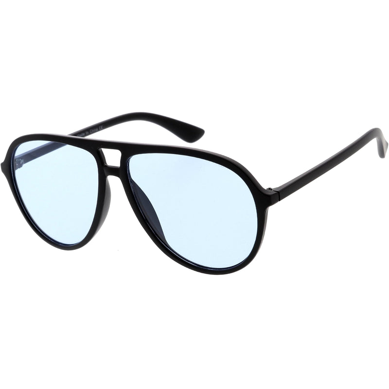 zeroUV Classic 80s Inspired Color Tinted Lens Retro Aviator Sunglasses D015 Sunglasses White Smoke Shiny Black / Red,Shiny Black / Yellow,Shiny Clear-Brown / Amber,Matte Black / Blue,Shiny Black / Smoke