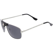 zeroUV Button Snap Vegan Leather Strap Metal Crossbar Square Aviator Sunglasses D065 Sunglasses White Smoke Gold Brown / Green,Black Black / Gold Mirror,Silver Black / Smoke,Gold Black / Smoke