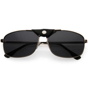 zeroUV Button Snap Vegan Leather Strap Metal Crossbar Square Aviator Sunglasses D065 Sunglasses Dark Slate Gray Gold Black / Smoke