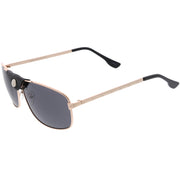 zeroUV Button Snap Vegan Leather Strap Metal Crossbar Square Aviator Sunglasses D065 Sunglasses White Smoke Gold Brown / Green,Black Black / Gold Mirror,Silver Black / Smoke,Gold Black / Smoke
