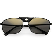zeroUV Button Snap Vegan Leather Strap Metal Crossbar Square Aviator Sunglasses D065 Sunglasses White Smoke Black Black / Gold Mirror