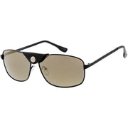 zeroUV Button Snap Vegan Leather Strap Metal Crossbar Square Aviator Sunglasses D065 Sunglasses White Smoke Gold Brown / Green,Black Black / Gold Mirror,Silver Black / Smoke,Gold Black / Smoke