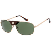 zeroUV Button Snap Vegan Leather Strap Metal Crossbar Square Aviator Sunglasses D065 Sunglasses White Smoke Gold Brown / Green,Black Black / Gold Mirror,Silver Black / Smoke,Gold Black / Smoke
