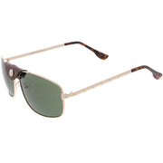 zeroUV Button Snap Vegan Leather Strap Metal Crossbar Square Aviator Sunglasses D065 Sunglasses White Smoke Gold Brown / Green,Black Black / Gold Mirror,Silver Black / Smoke,Gold Black / Smoke