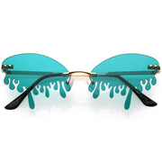 zeroUV Oozing Melting Effect Color Tinted Lens Oval Rimless Drip Sunglasses D072 Sunglasses White Smoke Gold / Teal