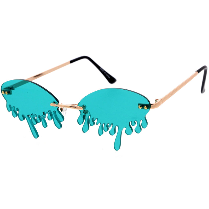 zeroUV Oozing Melting Effect Color Tinted Lens Oval Rimless Drip Sunglasses D072 Sunglasses White Smoke Gold / Teal,Gold / Red,Gold / Purple,Gold / Yellow,Gold / Green,Gold / Pink,Gold / Smoke