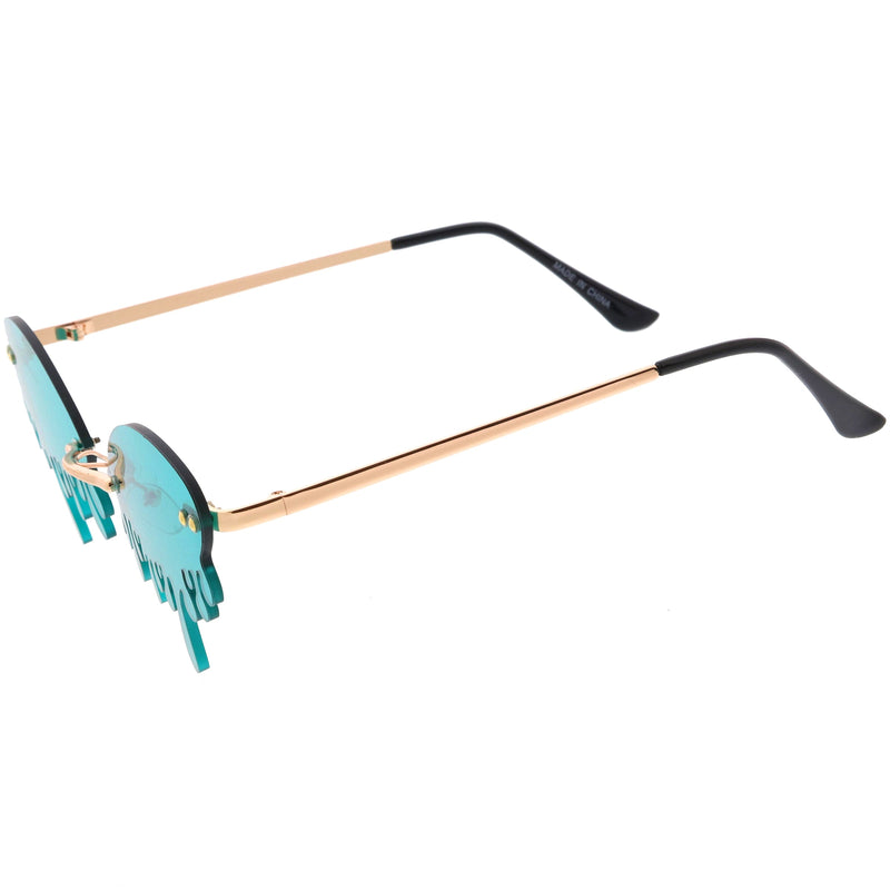 zeroUV Oozing Melting Effect Color Tinted Lens Oval Rimless Drip Sunglasses D072 Sunglasses White Smoke Gold / Teal,Gold / Red,Gold / Purple,Gold / Yellow,Gold / Green,Gold / Pink,Gold / Smoke