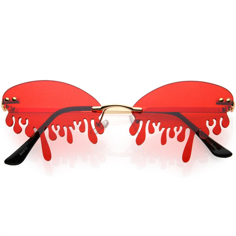 zeroUV Oozing Melting Effect Color Tinted Lens Oval Rimless Drip Sunglasses D072 Sunglasses White Smoke Gold / Red