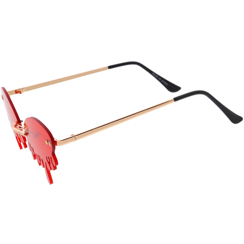 zeroUV Oozing Melting Effect Color Tinted Lens Oval Rimless Drip Sunglasses D072 Sunglasses White Smoke Gold / Teal,Gold / Red,Gold / Purple,Gold / Yellow,Gold / Green,Gold / Pink,Gold / Smoke