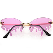 zeroUV Oozing Melting Effect Color Tinted Lens Oval Rimless Drip Sunglasses D072 Sunglasses White Smoke Gold / Teal,Gold / Red,Gold / Purple,Gold / Yellow,Gold / Green,Gold / Pink,Gold / Smoke
