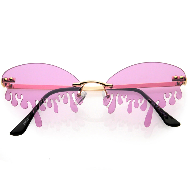 zeroUV Oozing Melting Effect Color Tinted Lens Oval Rimless Drip Sunglasses D072 Sunglasses White Smoke Gold / Teal,Gold / Red,Gold / Purple,Gold / Yellow,Gold / Green,Gold / Pink,Gold / Smoke
