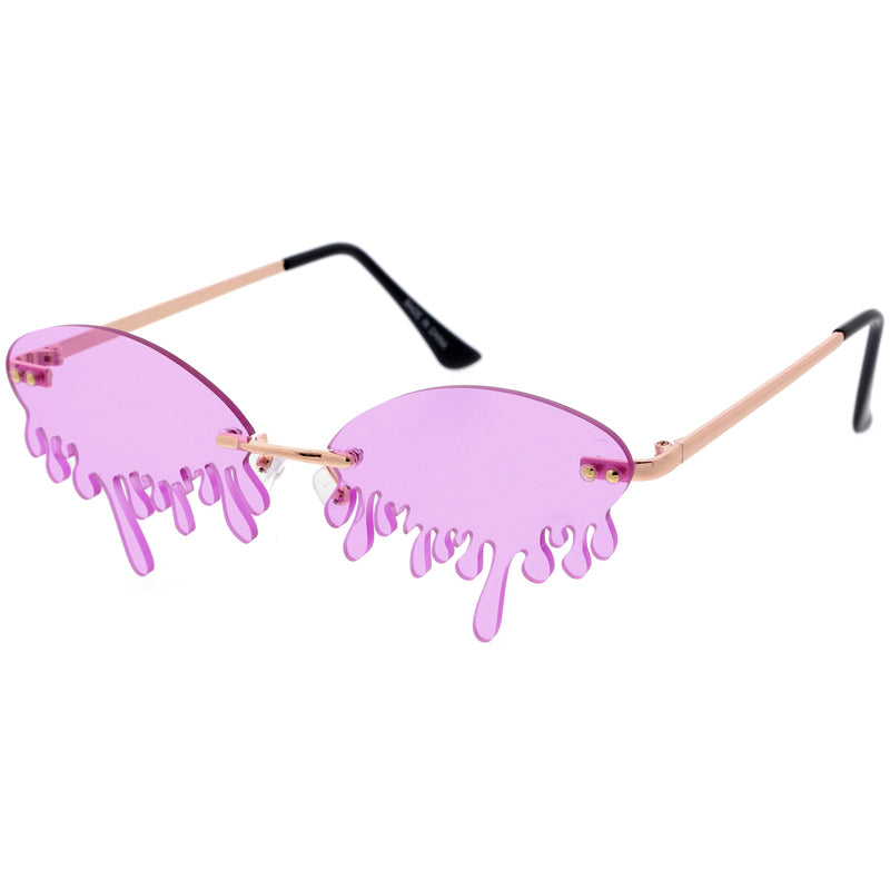 zeroUV Oozing Melting Effect Color Tinted Lens Oval Rimless Drip Sunglasses D072 Sunglasses White Smoke Gold / Teal,Gold / Red,Gold / Purple,Gold / Yellow,Gold / Green,Gold / Pink,Gold / Smoke