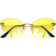 zeroUV Oozing Melting Effect Color Tinted Lens Oval Rimless Drip Sunglasses D072 Sunglasses White Smoke Gold / Teal,Gold / Red,Gold / Purple,Gold / Yellow,Gold / Green,Gold / Pink,Gold / Smoke
