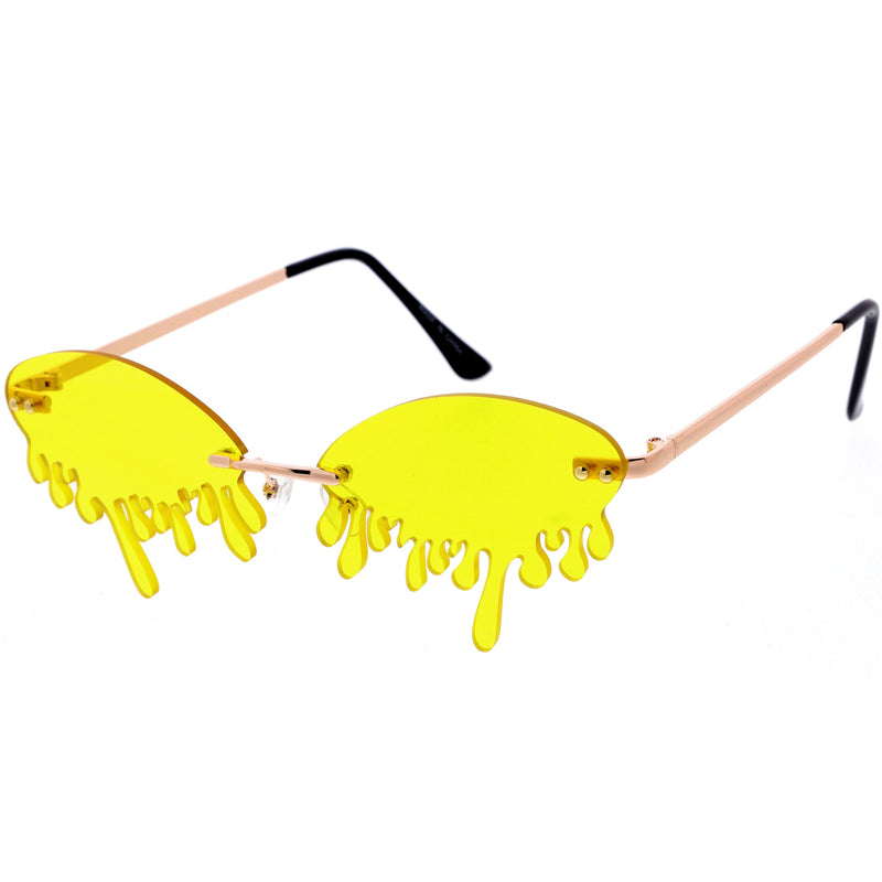 zeroUV Oozing Melting Effect Color Tinted Lens Oval Rimless Drip Sunglasses D072 Sunglasses White Smoke Gold / Teal,Gold / Red,Gold / Purple,Gold / Yellow,Gold / Green,Gold / Pink,Gold / Smoke