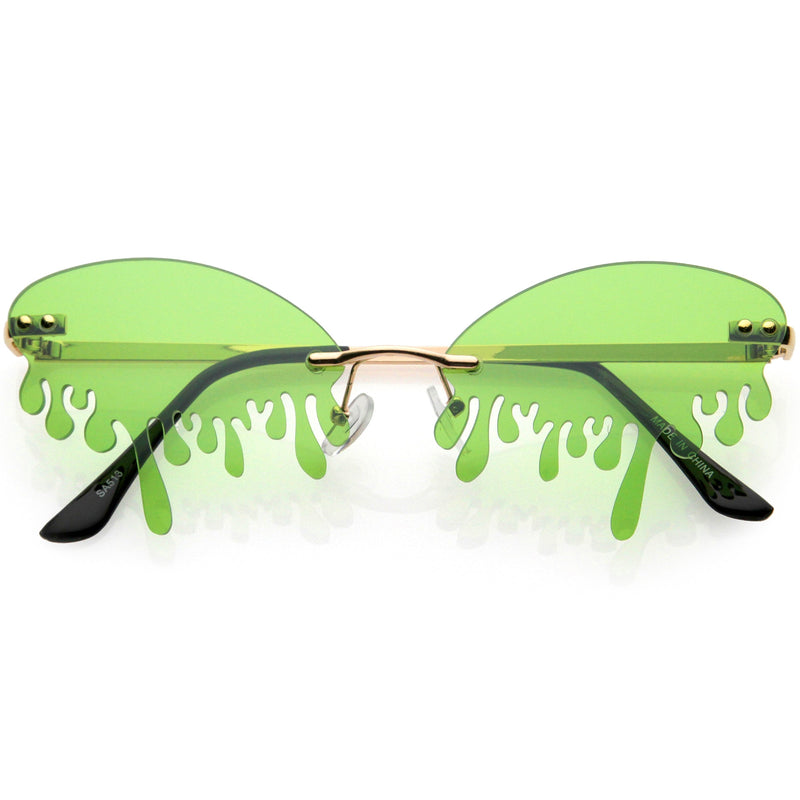 zeroUV Oozing Melting Effect Color Tinted Lens Oval Rimless Drip Sunglasses D072 Sunglasses White Smoke Gold / Green