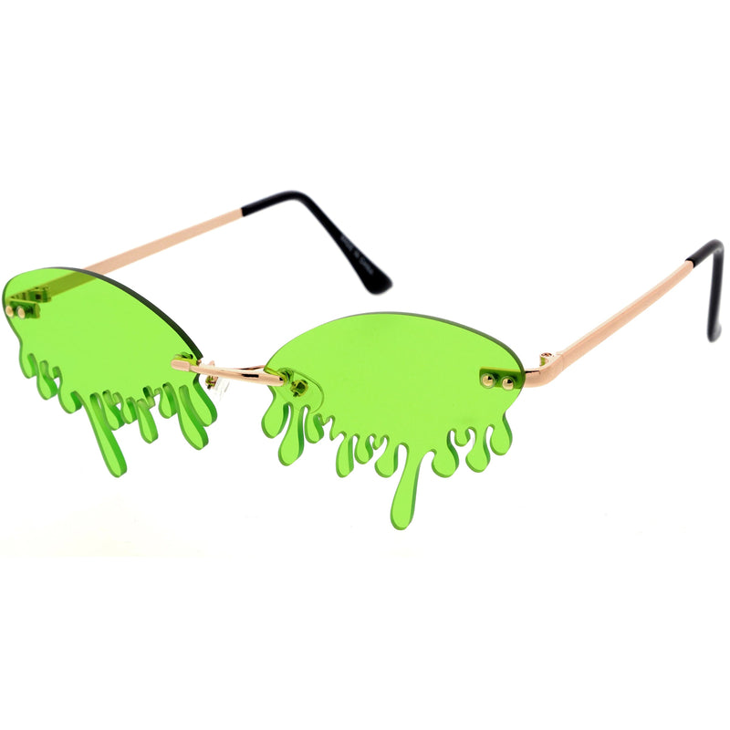 zeroUV Oozing Melting Effect Color Tinted Lens Oval Rimless Drip Sunglasses D072 Sunglasses White Smoke Gold / Teal,Gold / Red,Gold / Purple,Gold / Yellow,Gold / Green,Gold / Pink,Gold / Smoke