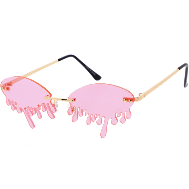 zeroUV Oozing Melting Effect Color Tinted Lens Oval Rimless Drip Sunglasses D072 Sunglasses White Smoke Gold / Teal,Gold / Red,Gold / Purple,Gold / Yellow,Gold / Green,Gold / Pink,Gold / Smoke