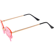 zeroUV Oozing Melting Effect Color Tinted Lens Oval Rimless Drip Sunglasses D072 Sunglasses White Smoke Gold / Teal,Gold / Red,Gold / Purple,Gold / Yellow,Gold / Green,Gold / Pink,Gold / Smoke
