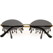 zeroUV Oozing Melting Effect Color Tinted Lens Oval Rimless Drip Sunglasses D072 Sunglasses White Smoke Gold / Smoke