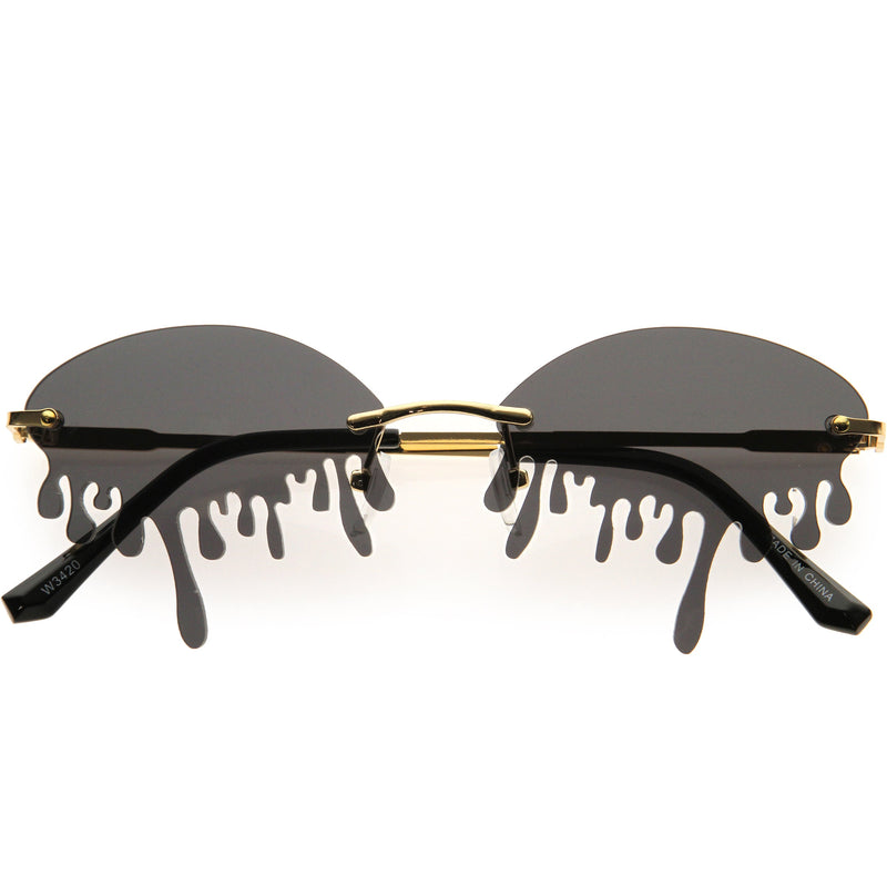 zeroUV Oozing Melting Effect Color Tinted Lens Oval Rimless Drip Sunglasses D072 Sunglasses White Smoke Gold / Smoke