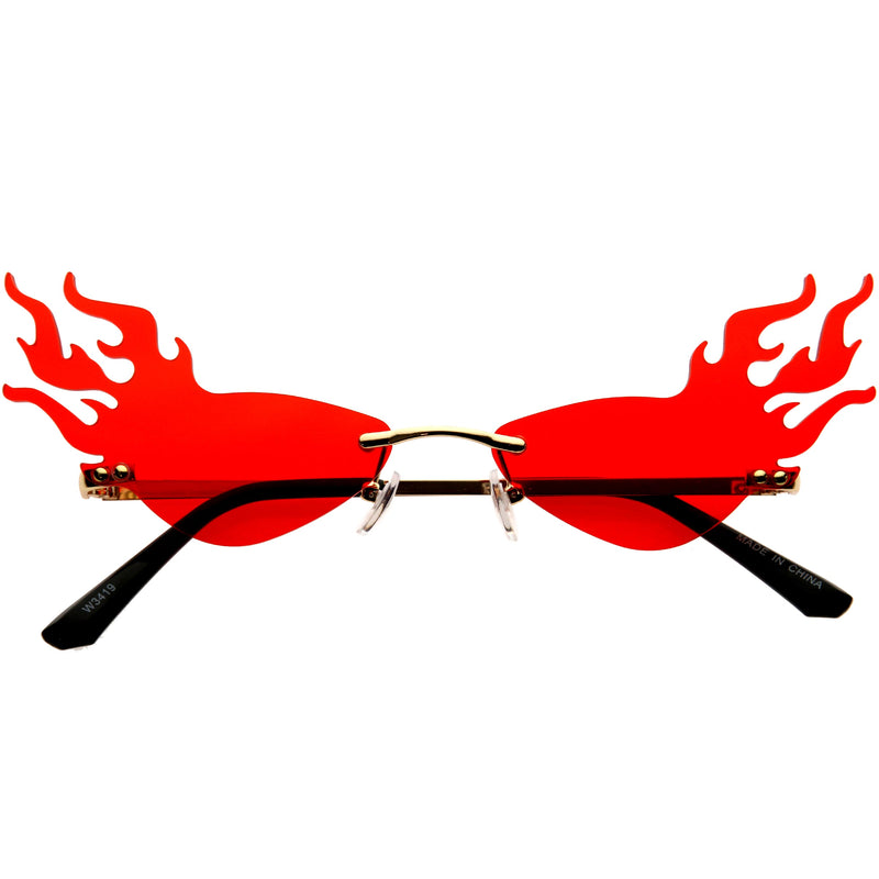 zeroUV Flaming Fire Color Tinted Lens Oval Rimless Flames Sunglasses D073 Sunglasses White Smoke Gold / Red