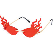 zeroUV Flaming Fire Color Tinted Lens Oval Rimless Flames Sunglasses D073 Sunglasses White Smoke Gold / Red,Gold / Teal,Gold / Pink,Gold / Green,Gold / Yellow,Gold / Purple,Gold / Smoke
