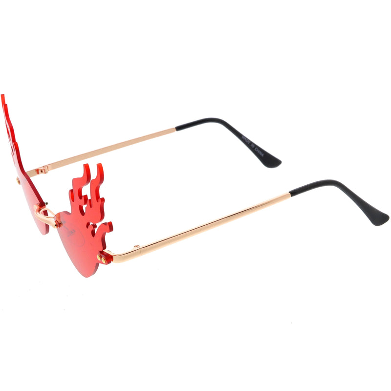 zeroUV Flaming Fire Color Tinted Lens Oval Rimless Flames Sunglasses D073 Sunglasses White Smoke Gold / Red,Gold / Teal,Gold / Pink,Gold / Green,Gold / Yellow,Gold / Purple,Gold / Smoke