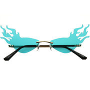 zeroUV Flaming Fire Color Tinted Lens Oval Rimless Flames Sunglasses D073 Sunglasses White Smoke Gold / Teal