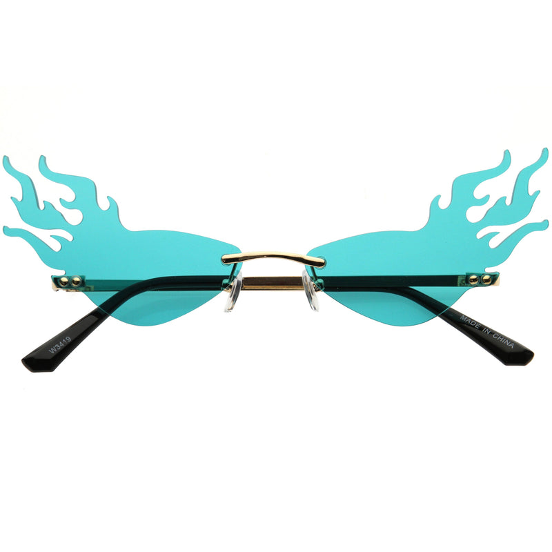 zeroUV Flaming Fire Color Tinted Lens Oval Rimless Flames Sunglasses D073 Sunglasses White Smoke Gold / Teal