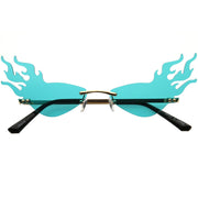 zeroUV Flaming Fire Color Tinted Lens Oval Rimless Flames Sunglasses D073 Sunglasses White Smoke Gold / Red,Gold / Teal,Gold / Pink,Gold / Green,Gold / Yellow,Gold / Purple,Gold / Smoke