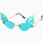 zeroUV Flaming Fire Color Tinted Lens Oval Rimless Flames Sunglasses D073 Sunglasses White Smoke Gold / Red,Gold / Teal,Gold / Pink,Gold / Green,Gold / Yellow,Gold / Purple,Gold / Smoke