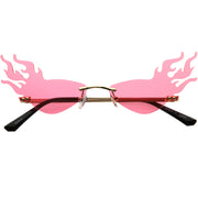 zeroUV Flaming Fire Color Tinted Lens Oval Rimless Flames Sunglasses D073 Sunglasses White Smoke Gold / Pink