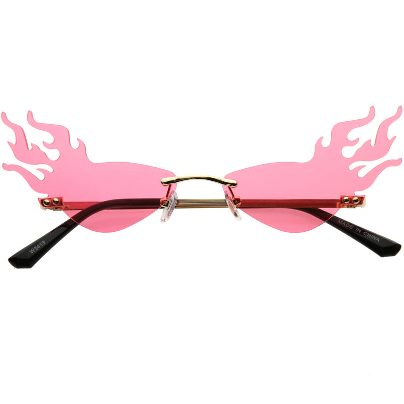 zeroUV Flaming Fire Color Tinted Lens Oval Rimless Flames Sunglasses D073 Sunglasses White Smoke Gold / Pink