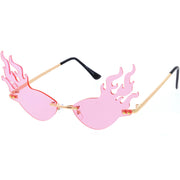 zeroUV Flaming Fire Color Tinted Lens Oval Rimless Flames Sunglasses D073 Sunglasses White Smoke Gold / Red,Gold / Teal,Gold / Pink,Gold / Green,Gold / Yellow,Gold / Purple,Gold / Smoke